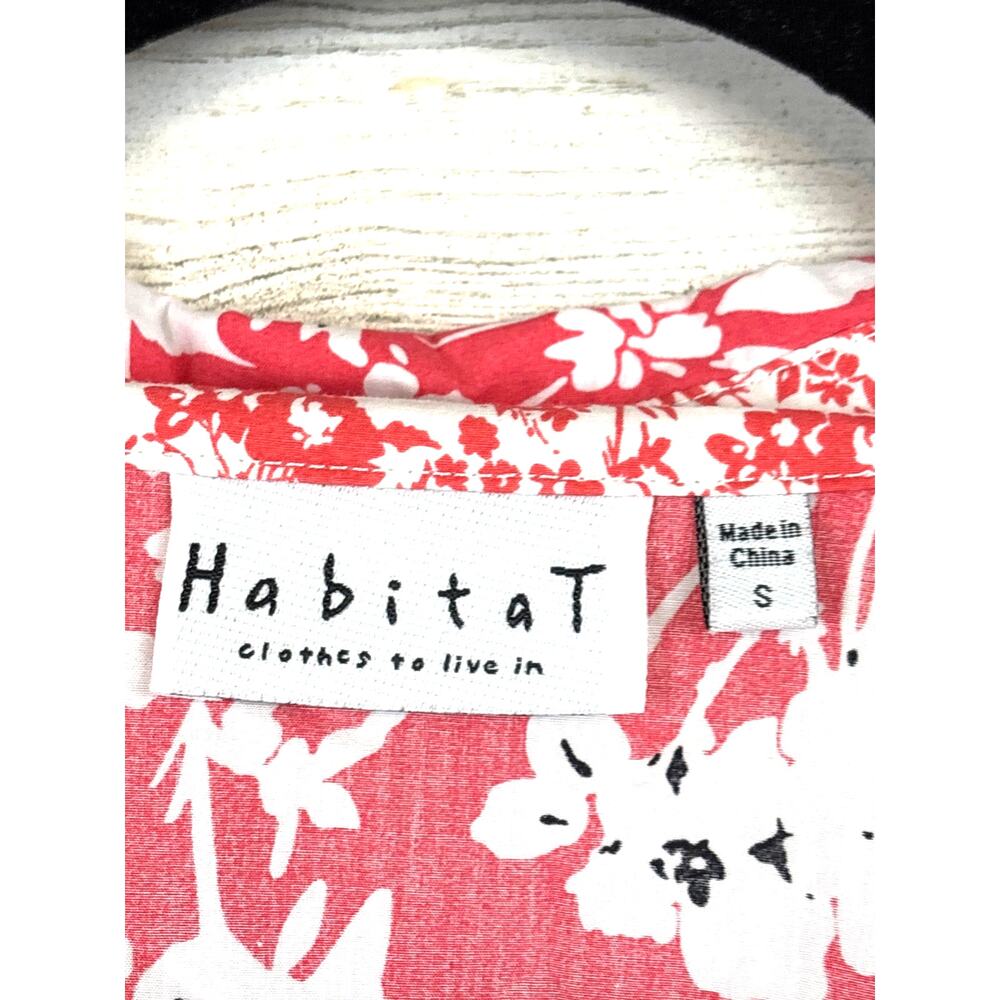 Habitat Womens S Pink White Floral Cotton Button Down Shirt 3/4 Sleeve - Picture 3 of 6